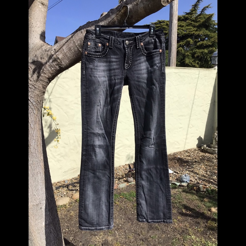 Miss Me black jeans, distressed Irene boot, size 30
